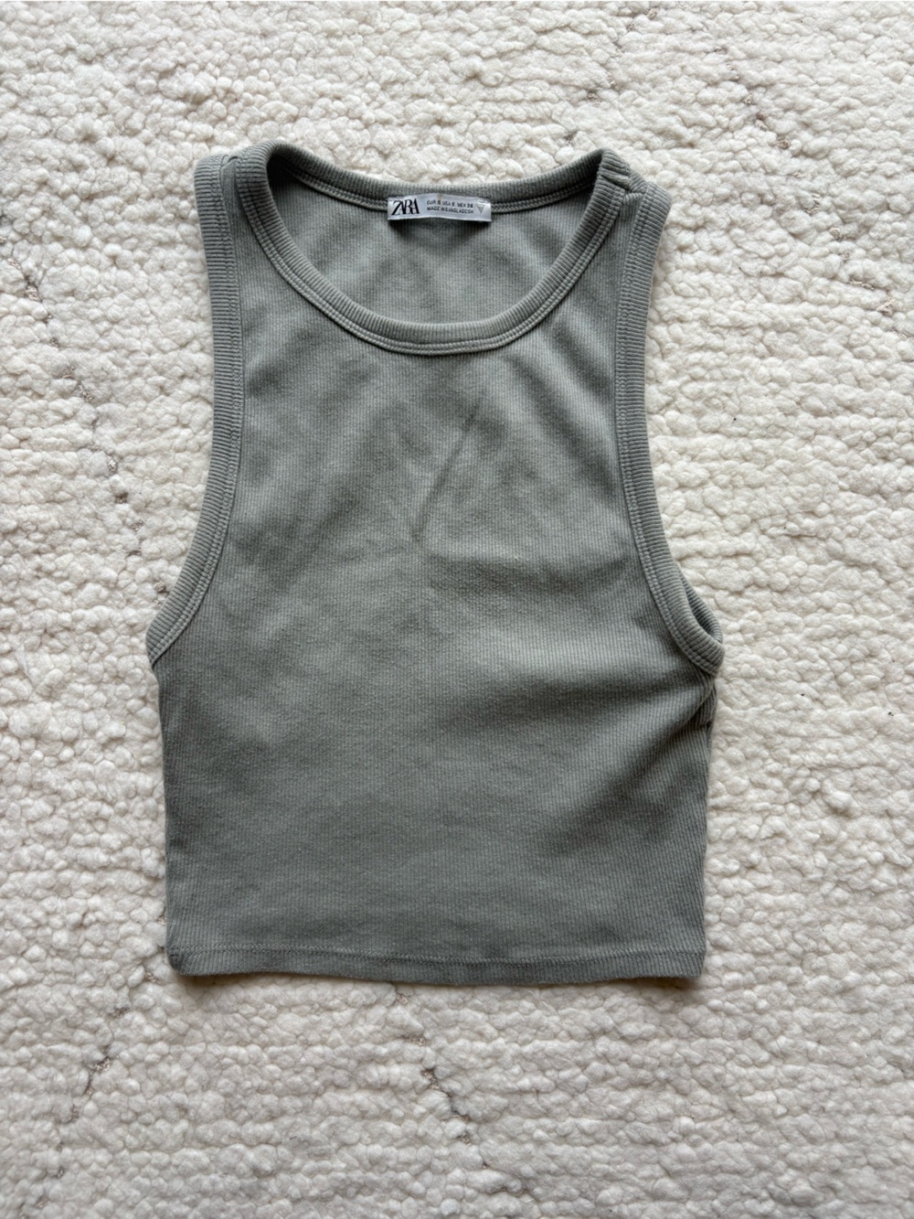 Zara Olive Ribbed Crop Tank